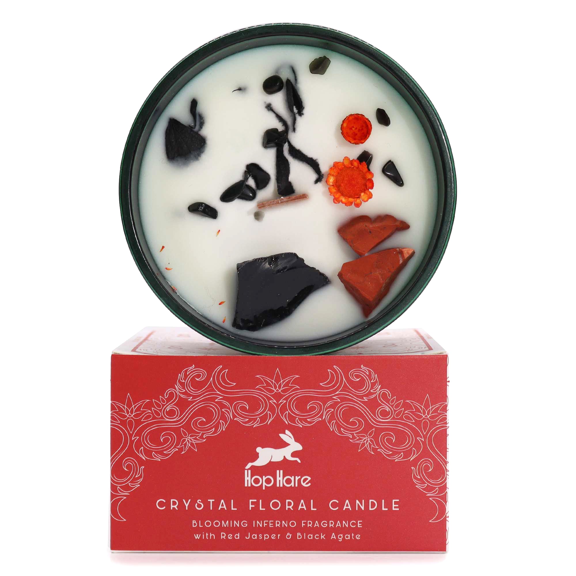 Crystal Candle Rode Jaspis & Zwarte Agaat – Ylang Ylang & Patchouli