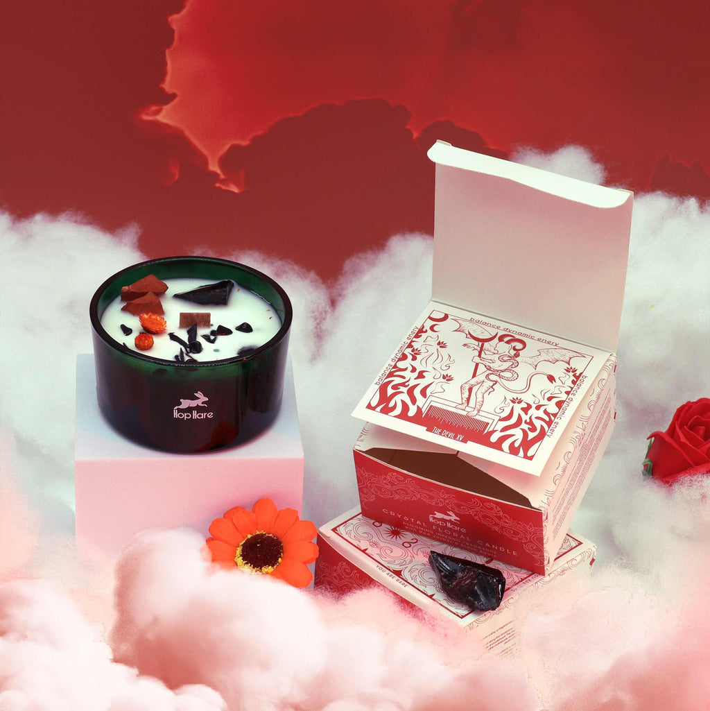 Crystal Candle Rode Jaspis & Zwarte Agaat – Ylang Ylang & Patchouli