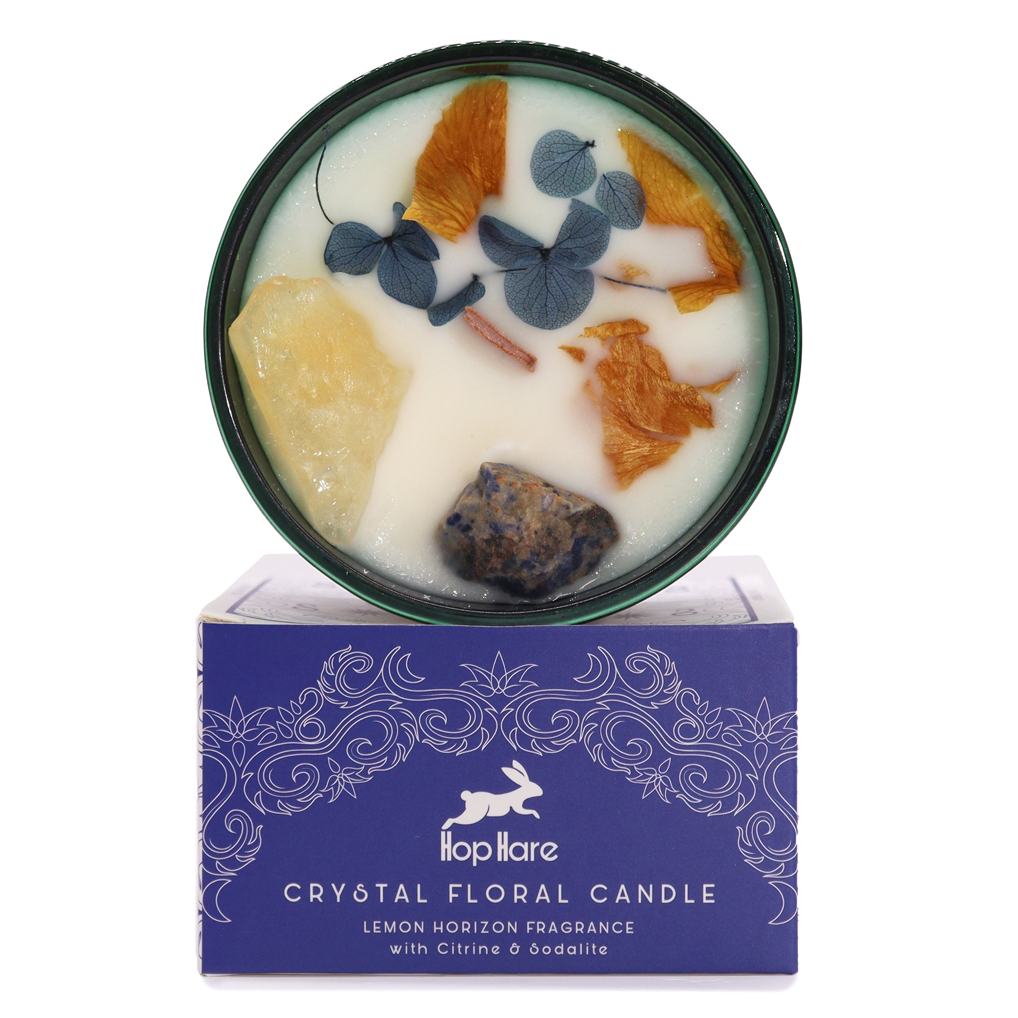 Crystal Candle Citrien & Sodaliet – Lemon Horizon Bliss