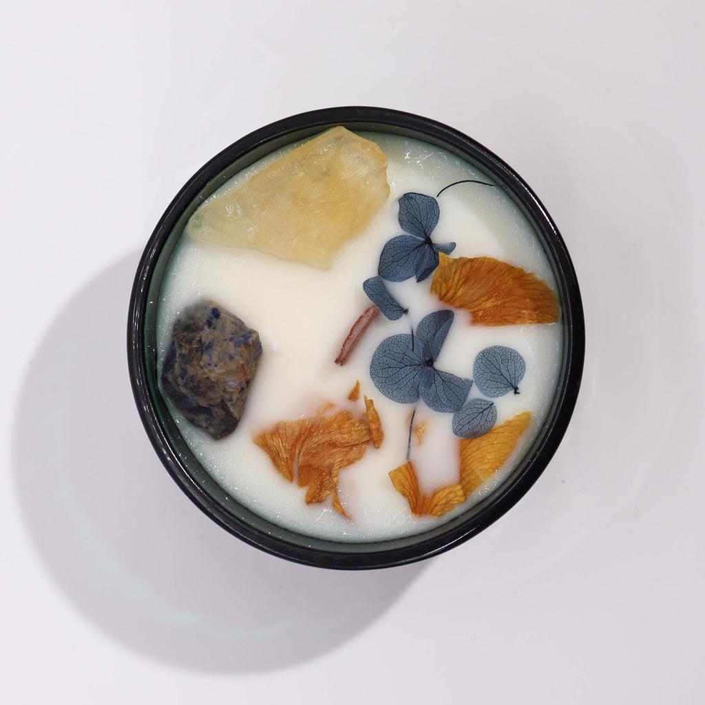 Crystal Candle Citrien & Sodaliet – Lemon Horizon Bliss