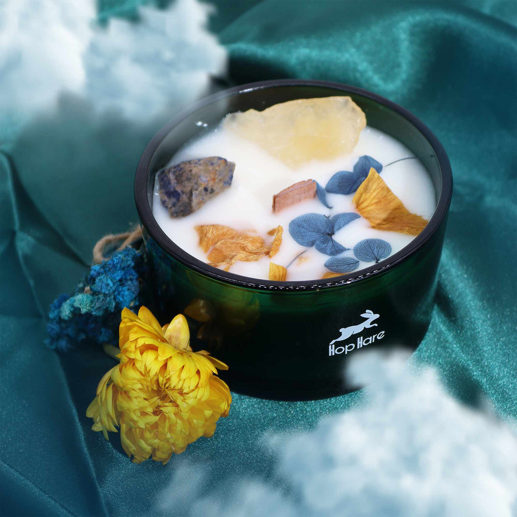 Crystal Candle Citrien & Sodaliet – Lemon Horizon Bliss