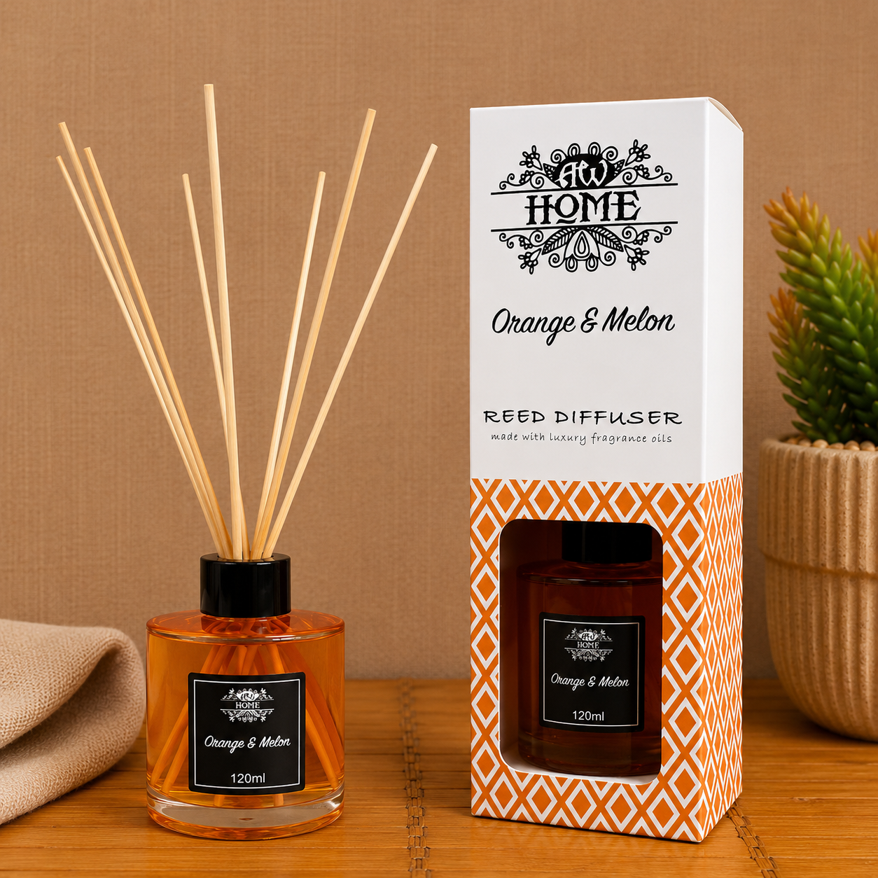 Orange & Melon Geurstokjes 120 ml | Luxe Reed Diffuser