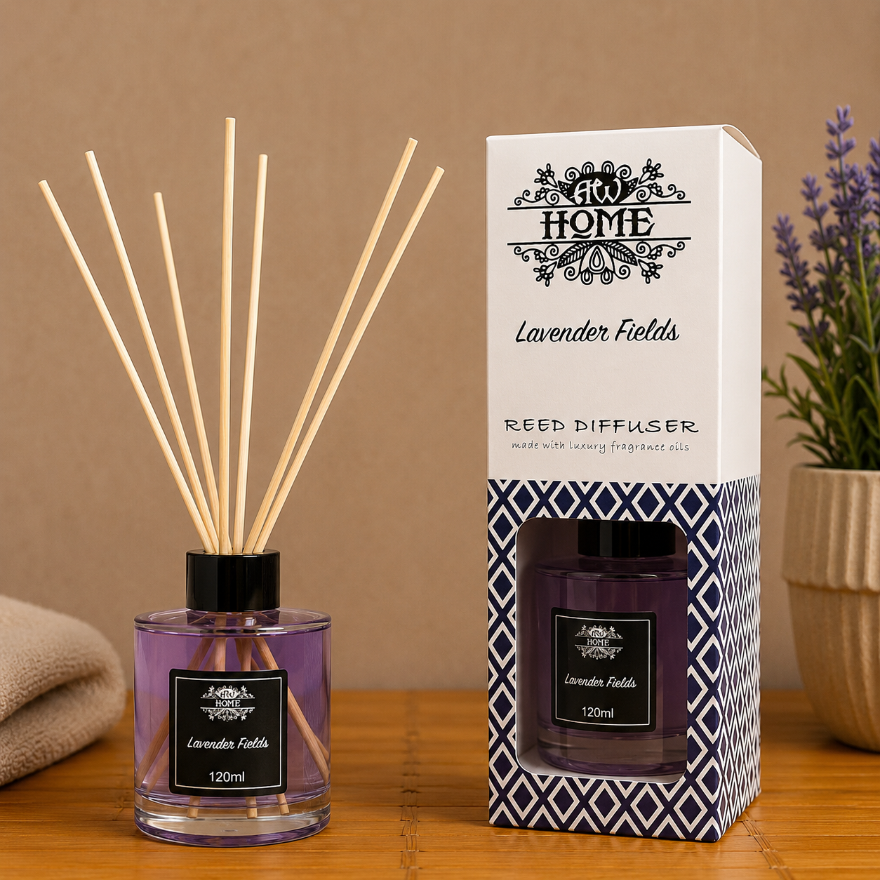 Lavender Fields Geurstokjes 120 ml | Luxe Reed Diffuser