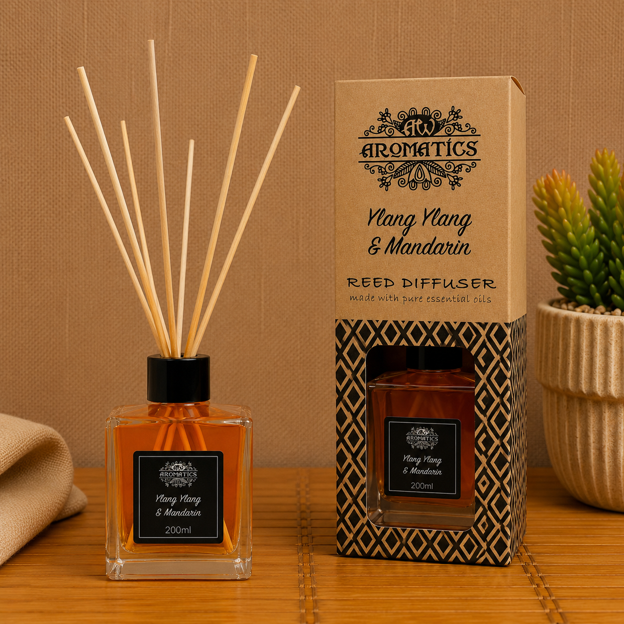 Ylang Ylang & Mandarin Geurstokjes 200 ml | Met Pure Etherische Oliën