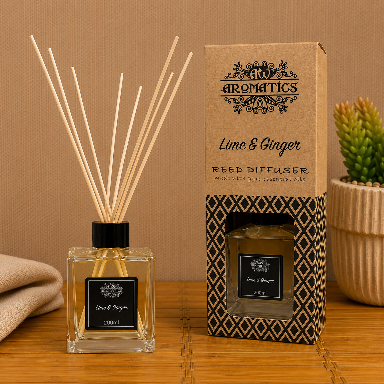 Lime & Ginger Geurstokjes 200 ml | Met Pure Etherische Oliën