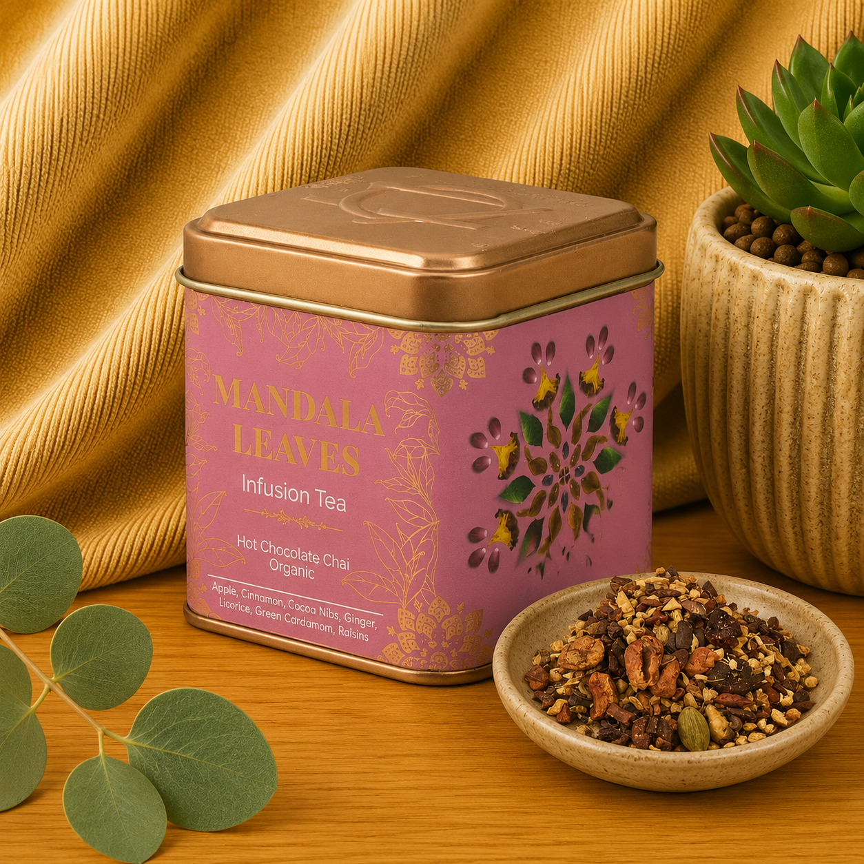 Mandala Leaves Organic Hot Chocolate Chai Infusie 50g Blik